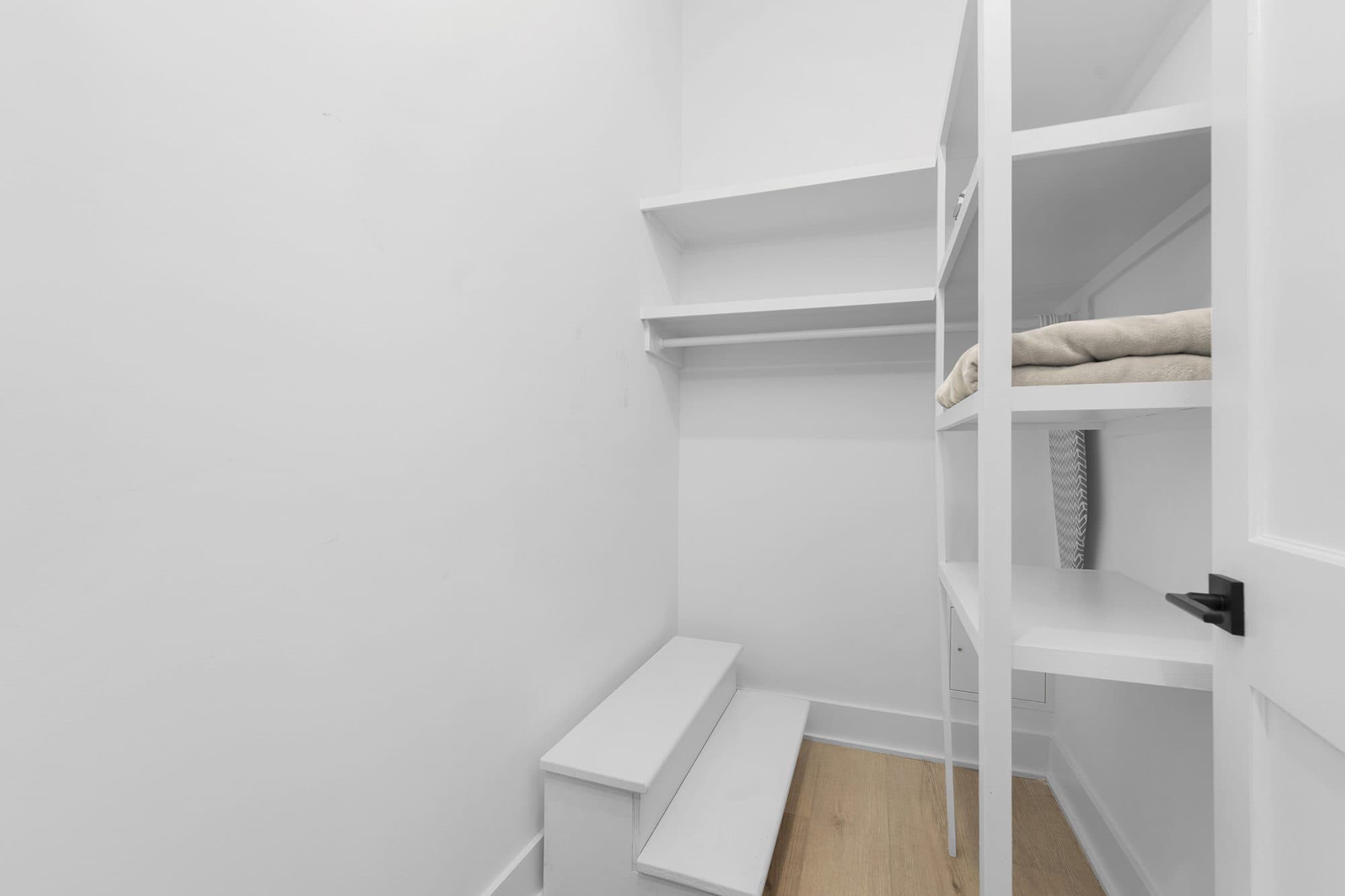 Closet with built-in shelving at The Arches townhomes, Charlotte NC