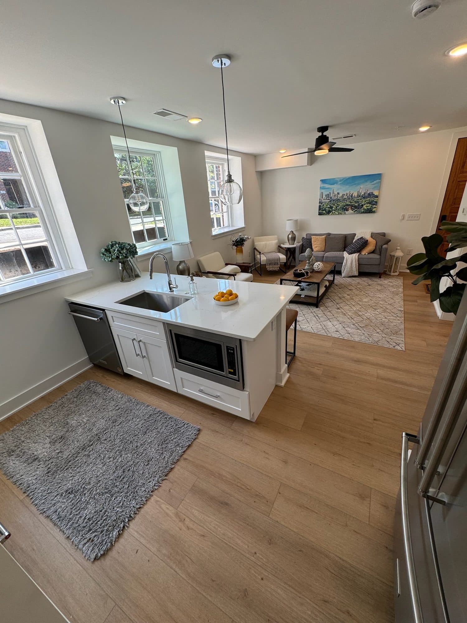 Open kitchen and living area at The Arches townhomes in Wesley Heights, Charlotte NC